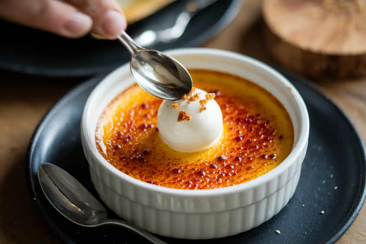 Crème brûlée dessert close-up