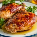 Honey-glazed chicken on a plate