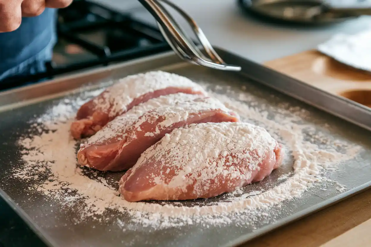 Flour-coated chicken cutlets preparation