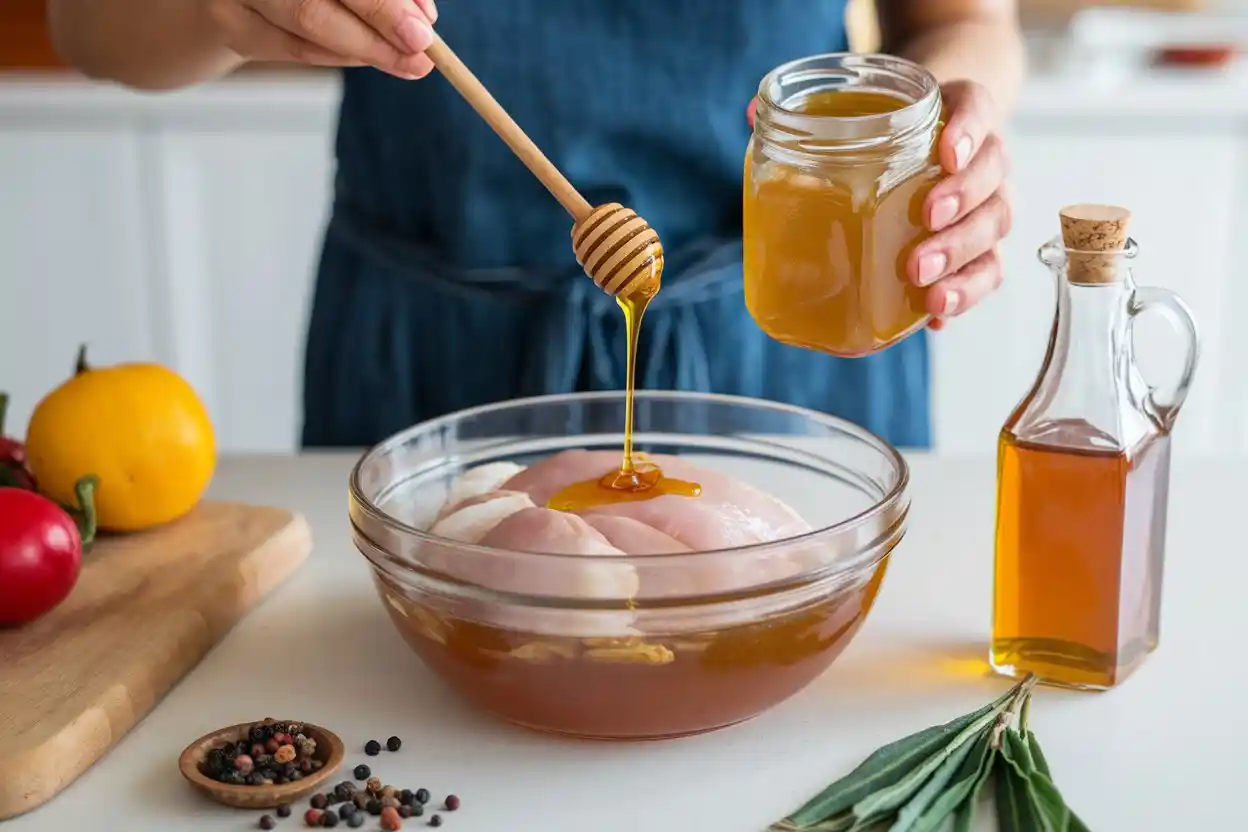 Honey jar with chicken marinade