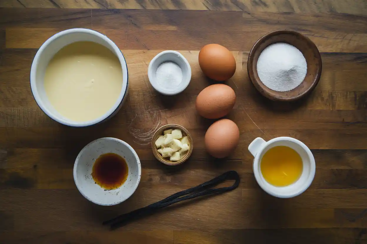 Crème brûlée ingredients laid out