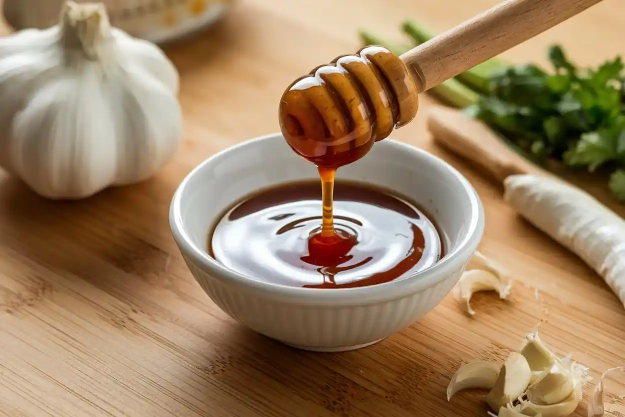 Honey garlic sauce close-up