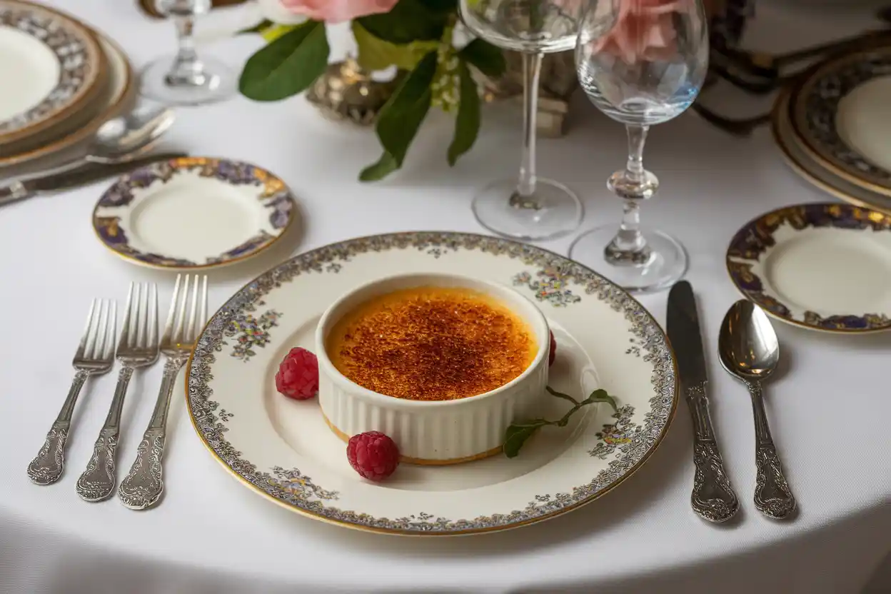 Elegant crème brûlée in fine dining