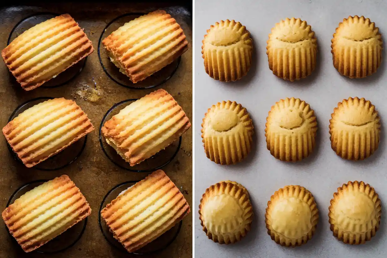 Overbaked vs. perfectly baked madeleines	