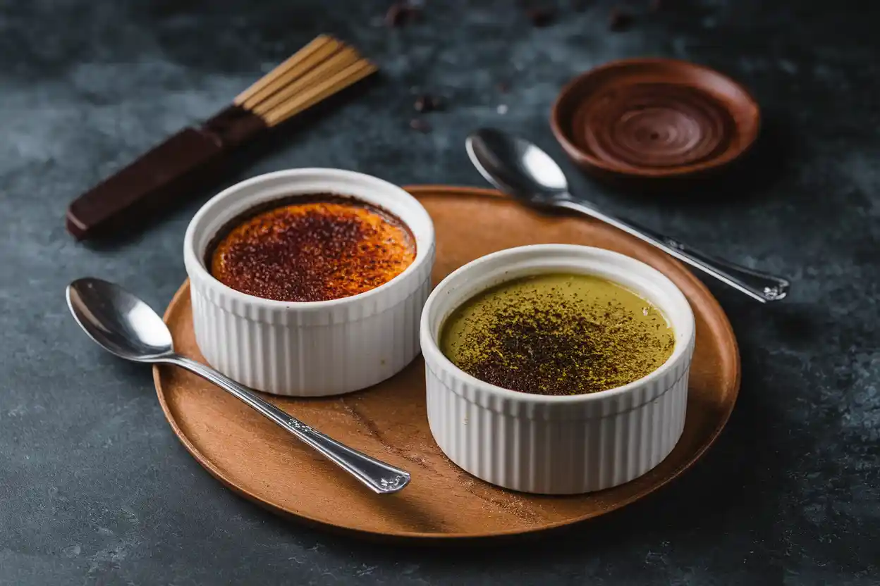 Chocolate and matcha crème brûlée