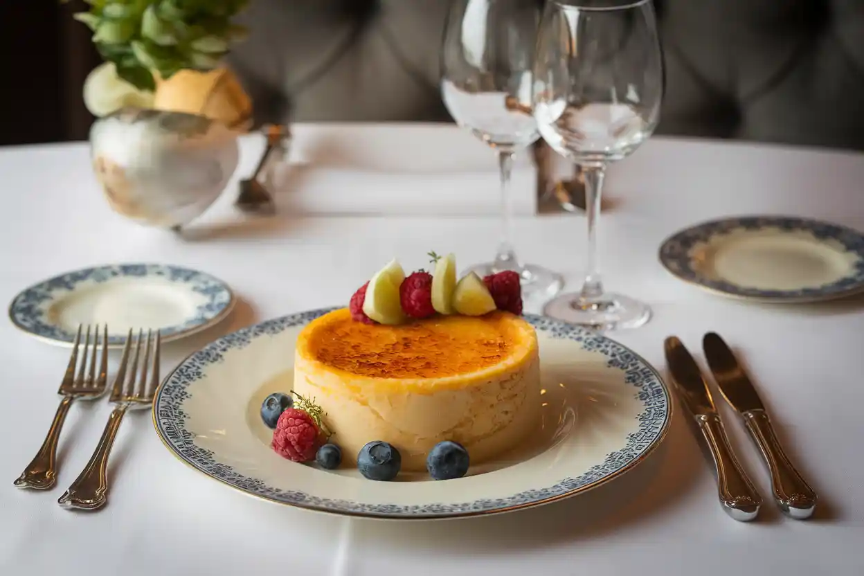 Professional plating of crème brûlée