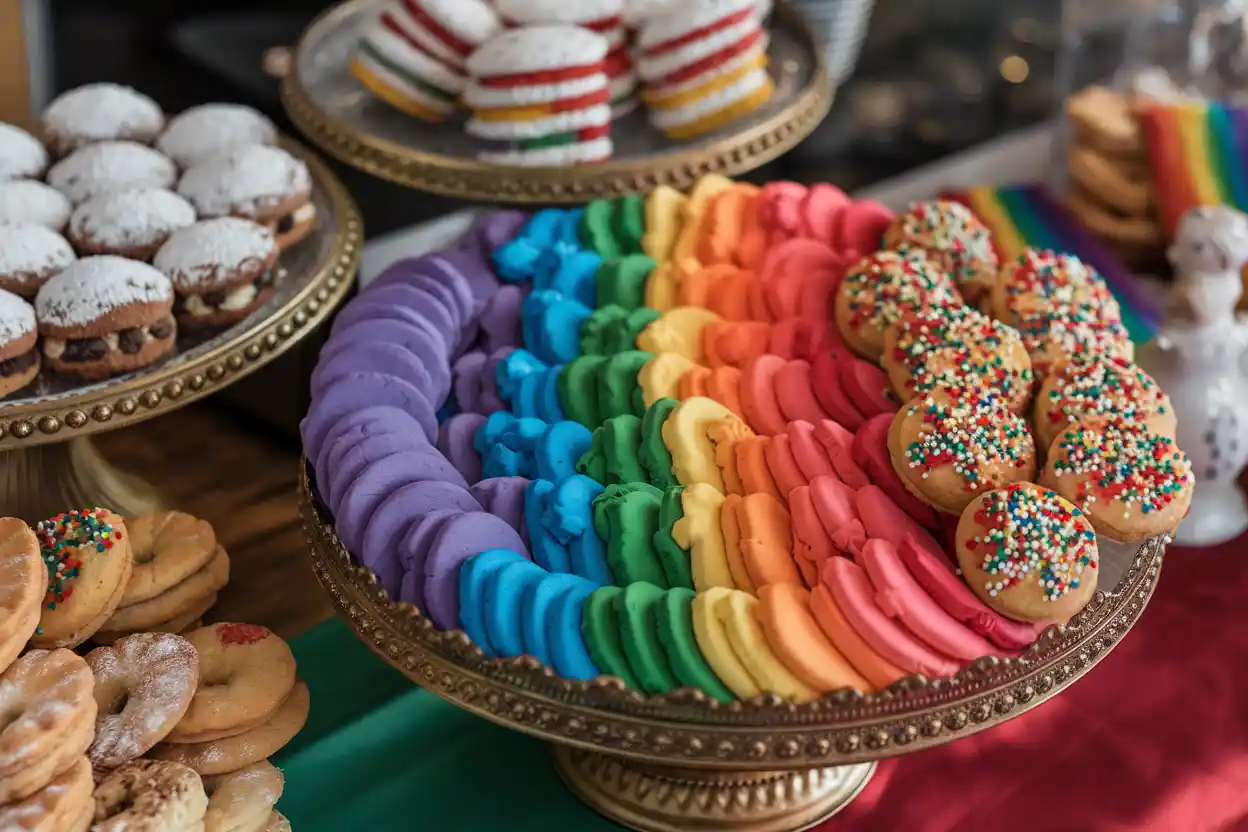 Italian rainbow cookies on a platter