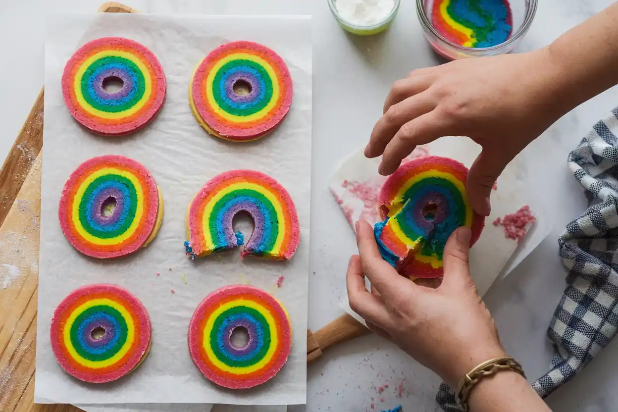 Rainbow swirl cookie dough preparation