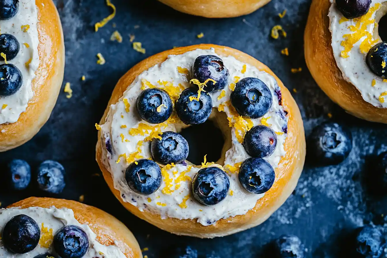 Blueberry bagel with toppings