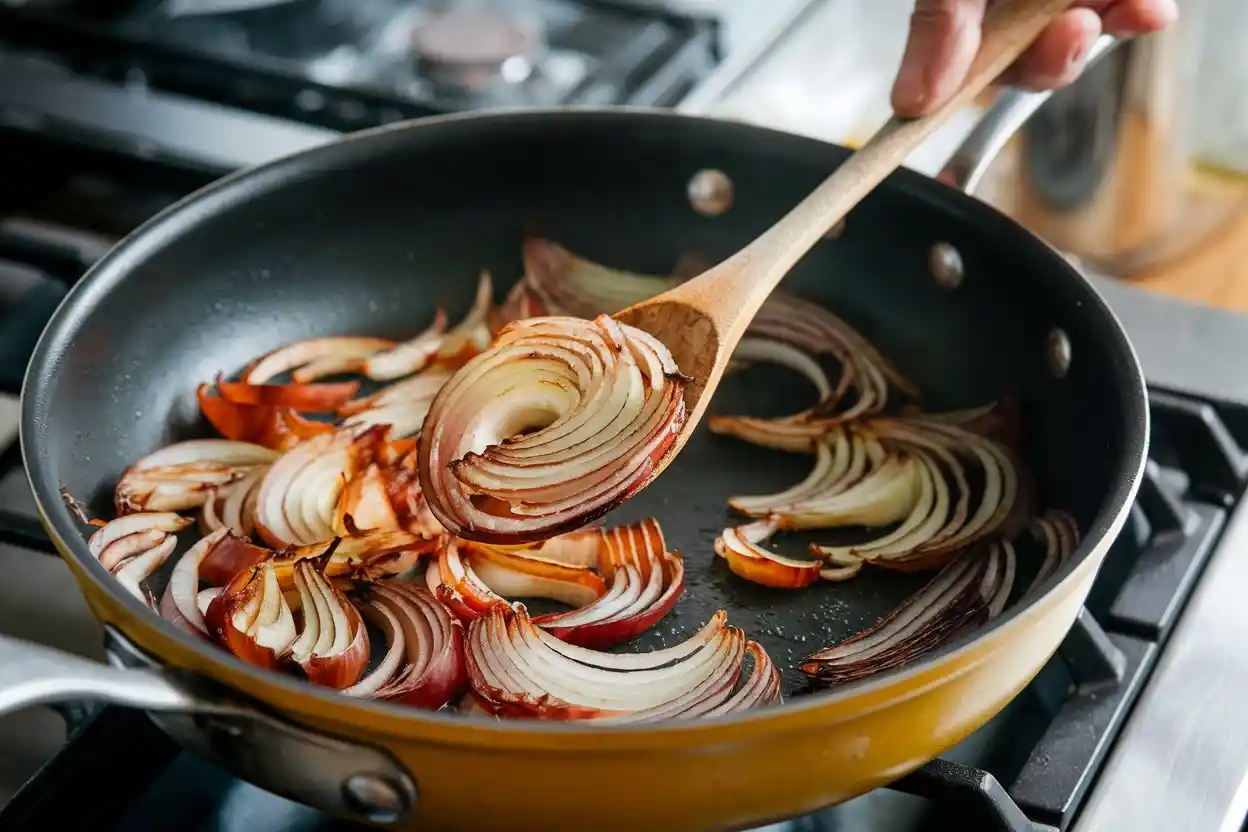 Caramelized onions in a pan