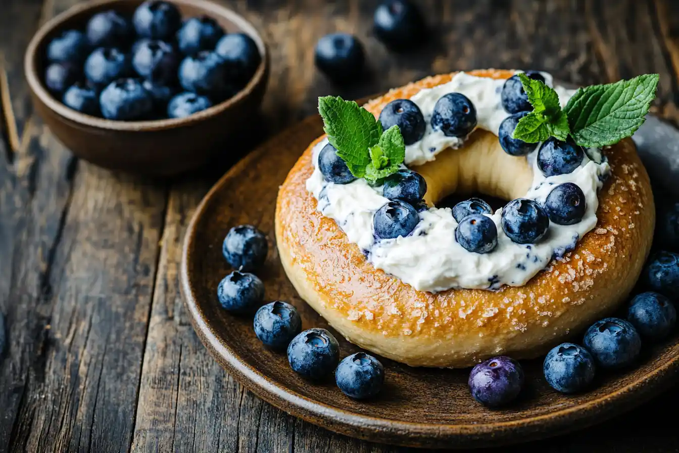 Classic cream cheese on blueberry bagel