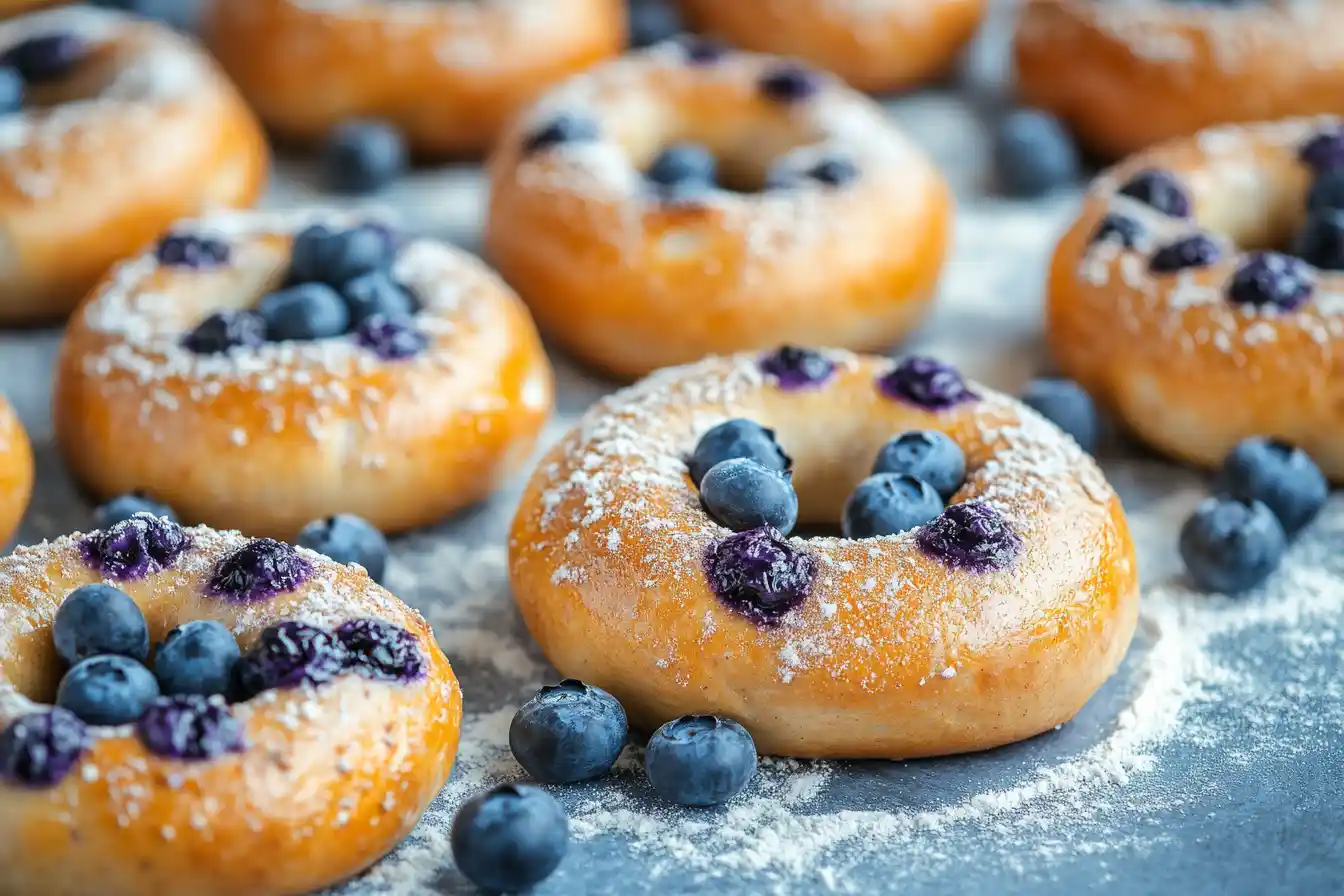 Blueberry bagels with fresh blueberries