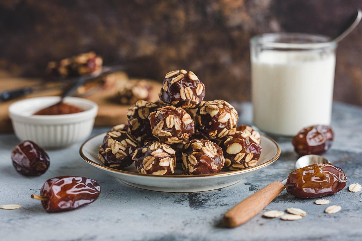 Medjool date energy bites on a table