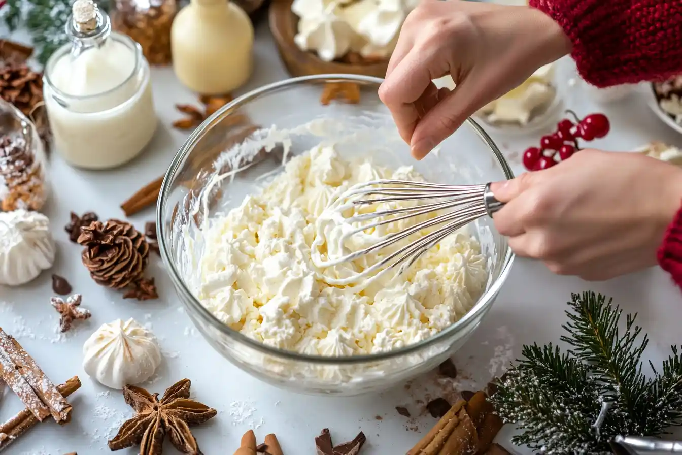 Mixing cream cheese and white chocolate pudding