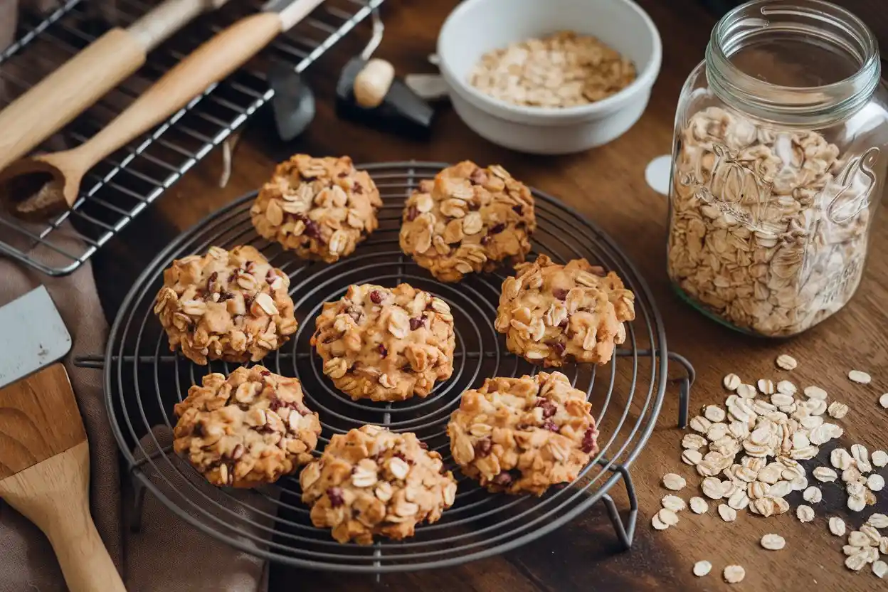 Quick oat cookies on a cooling rack