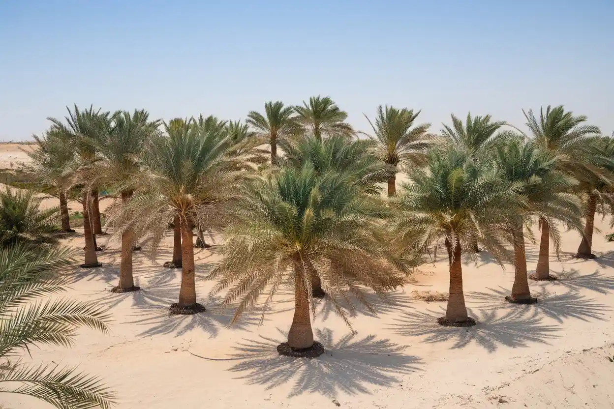 Date palms in a lush oasis