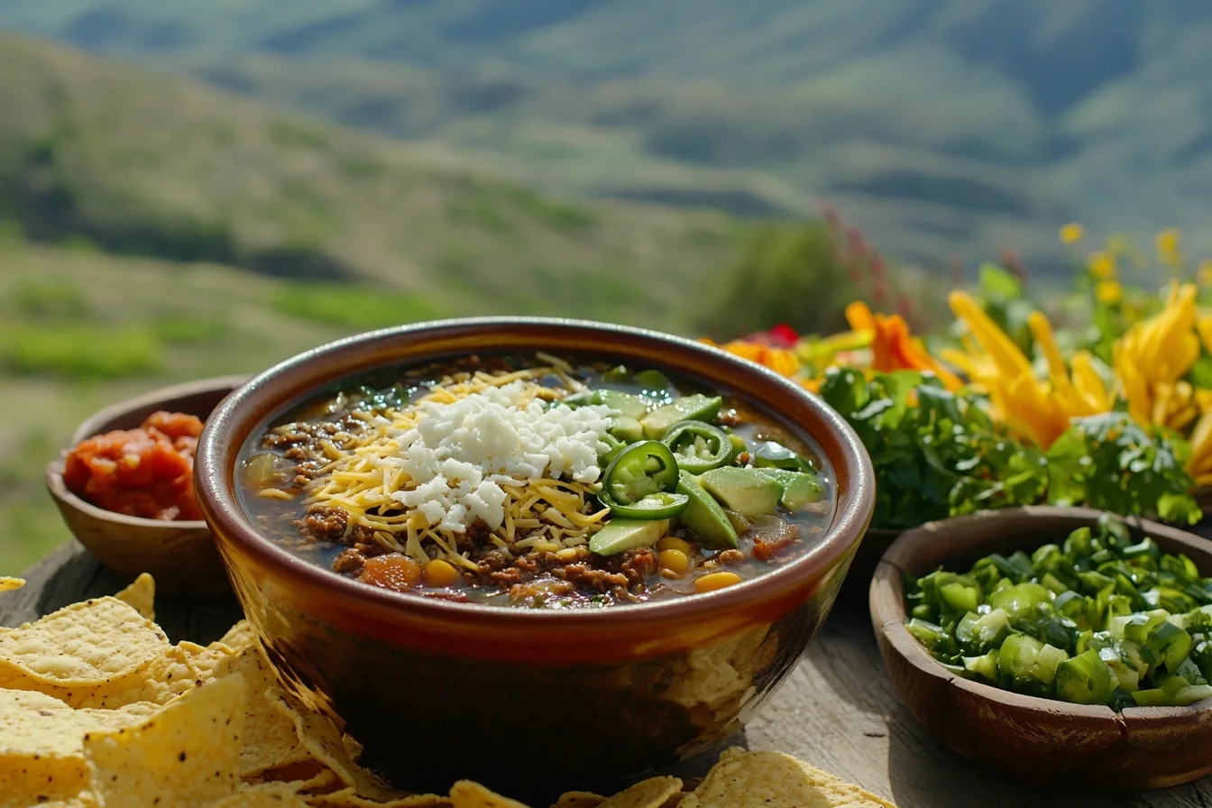 Customized Cowboy Taco Soup with Toppings