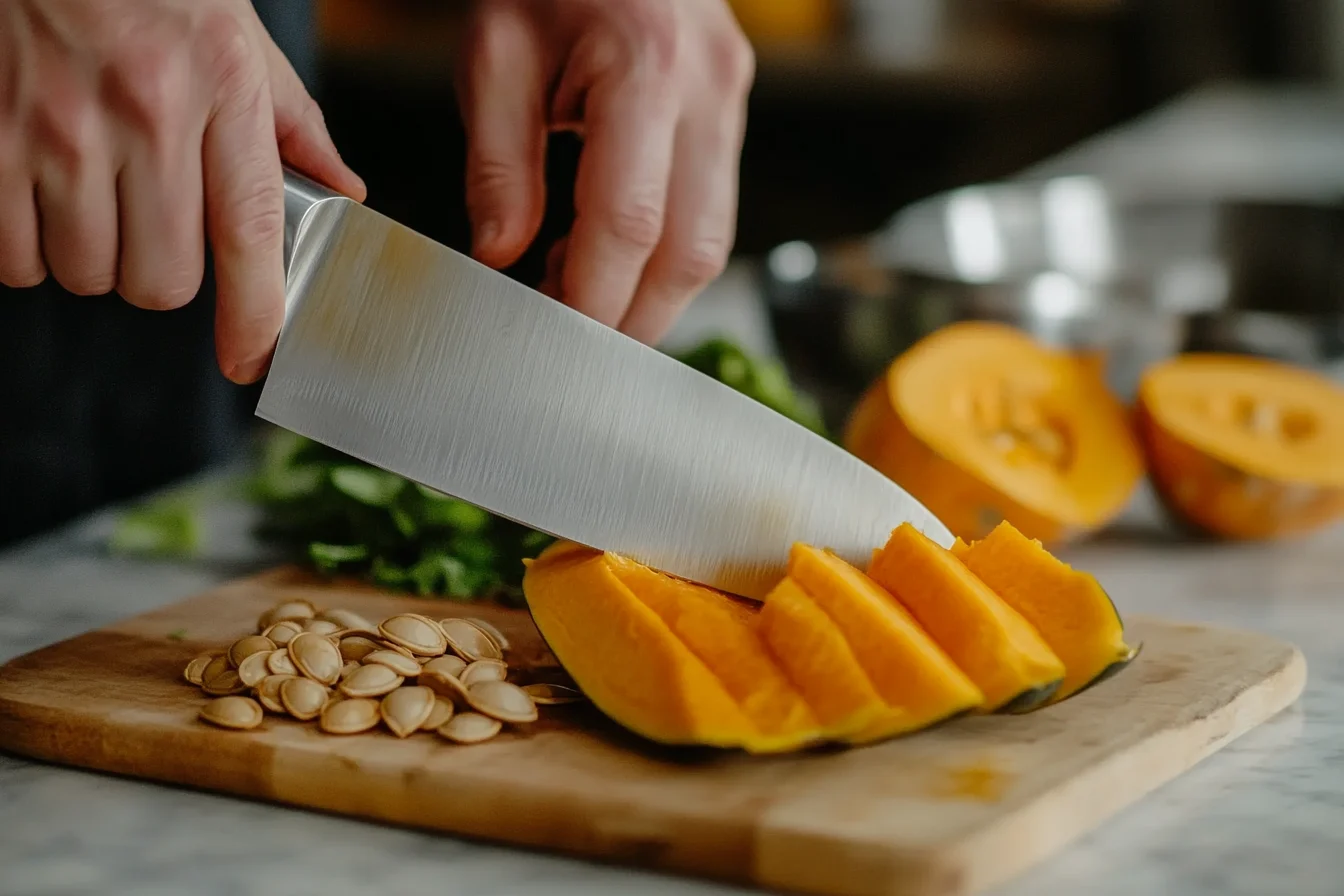 Preparing Kabocha squash