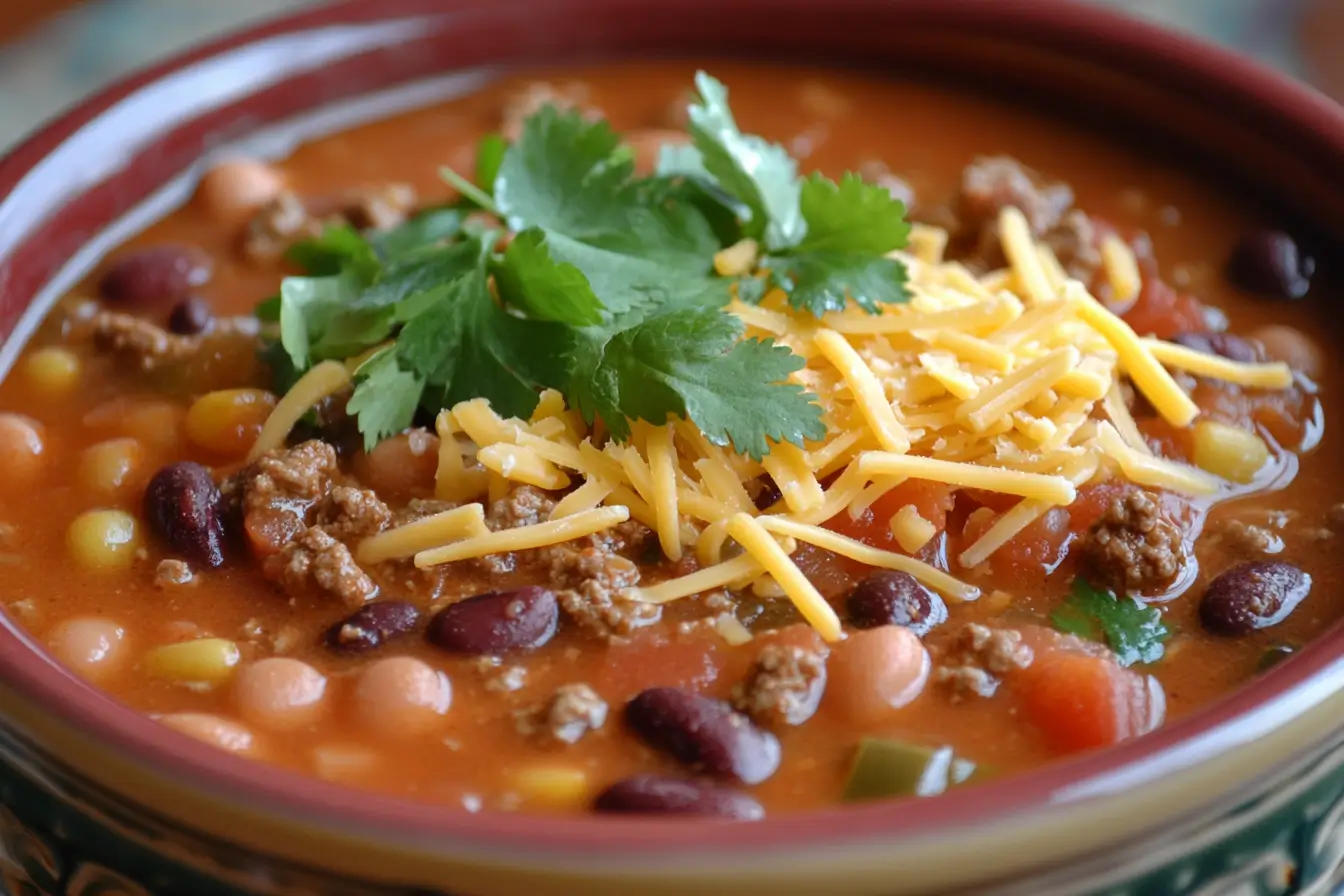 Taco soup with Rotel in a bowl