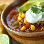 Taco soup served with toppings