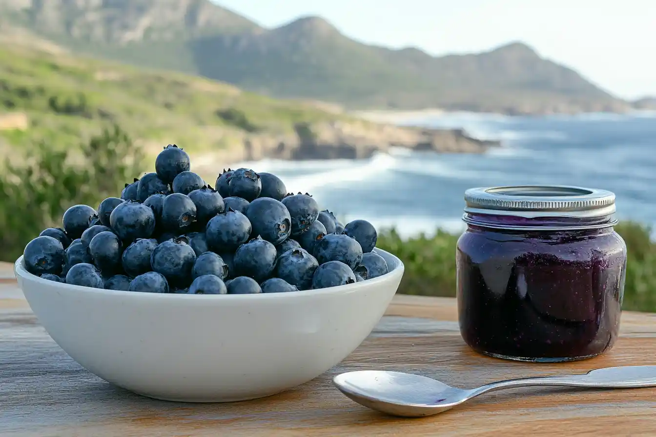 Fresh blueberries and blueberry puree for bagels