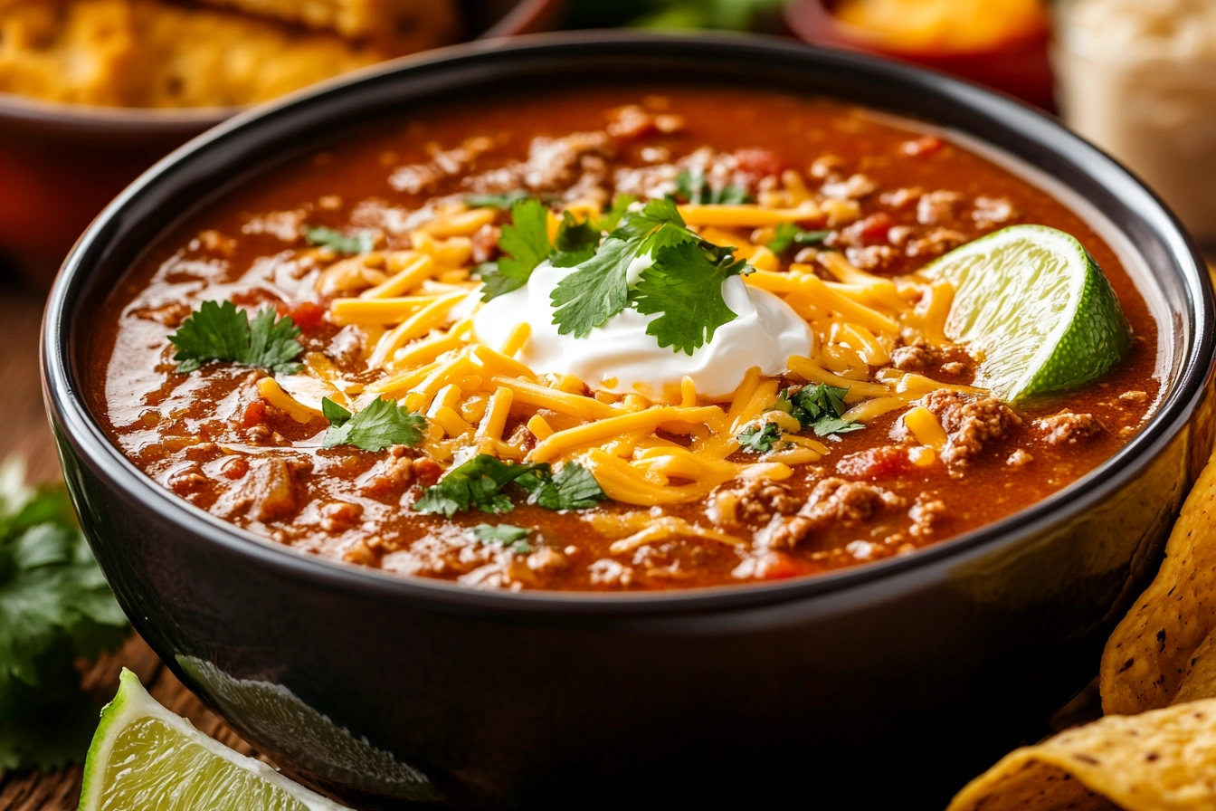 Taco Soup Garnished Bowl