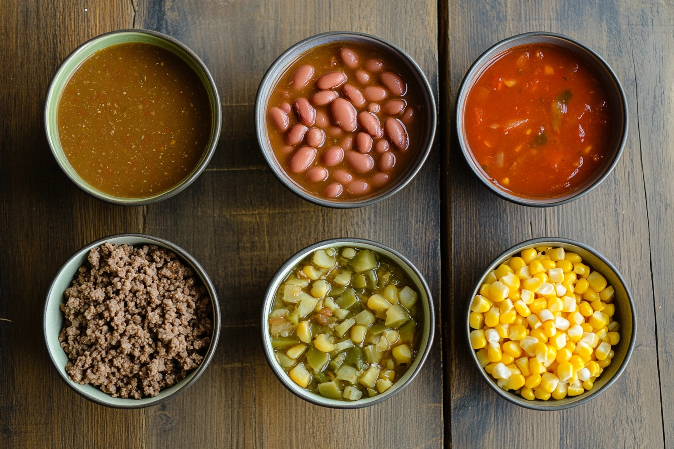 simple taco soup ingredients on a table