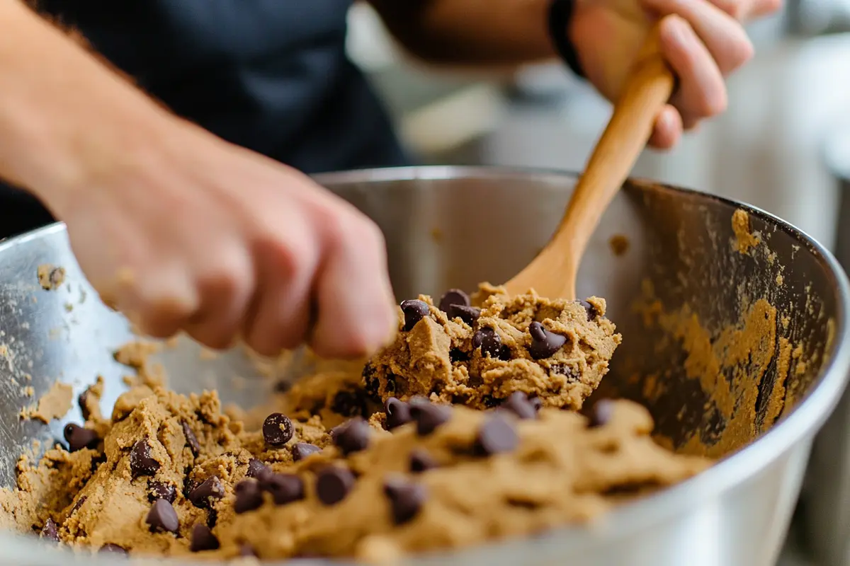 Mixing dough for Disney chocolate chip cookies