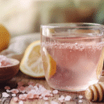 Basic morning pink salt drink in a glass mug with lemon and honey