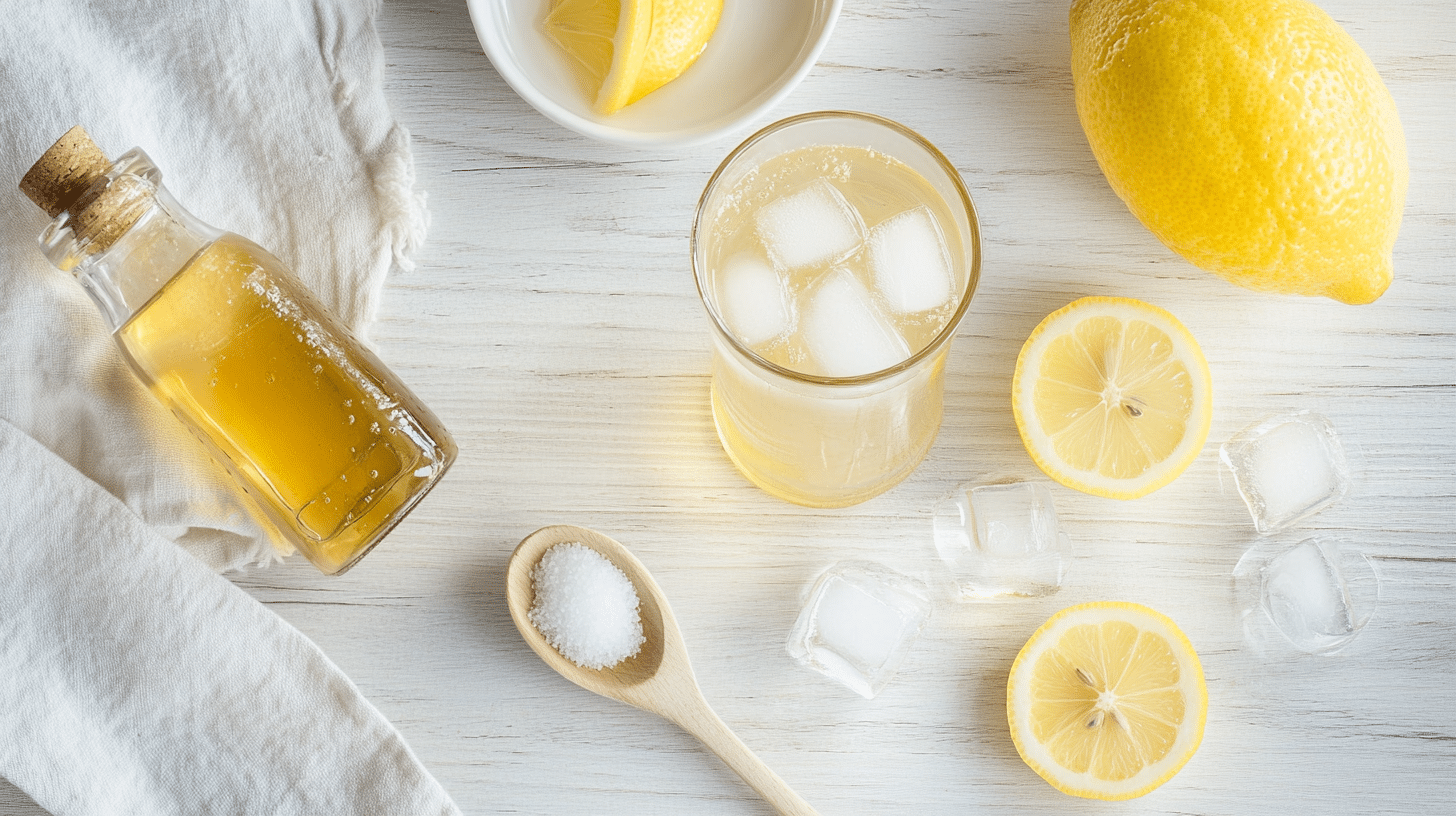 Glass of lemon and ice water with apple cider vinegar and salt – Ice Water Hack Recipe for Weight Loss